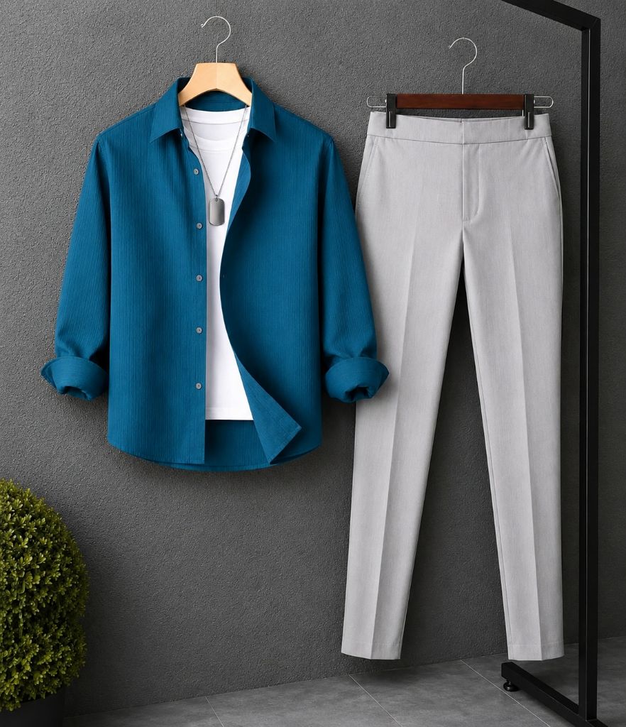 PremiumTeal Shirt&WhiteTrouser