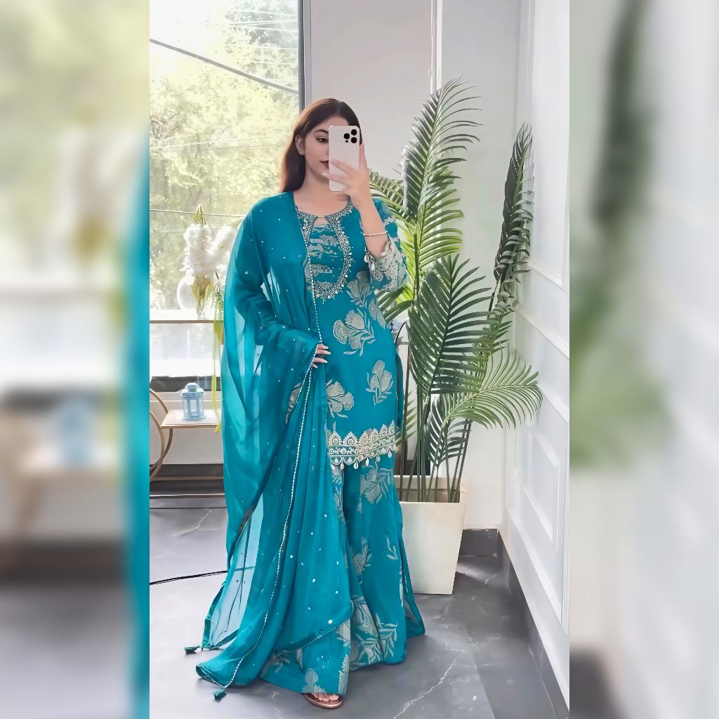 Party Wear Look Top-Plazzo and Dupatta