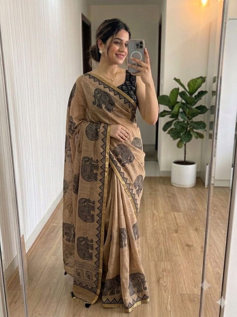 06506 New trading linen cotton saree with pallu tussle