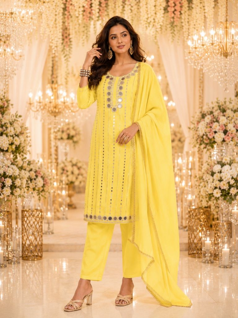 06581A1 Luxe Chanderi Kurti Pant Dupatta Set