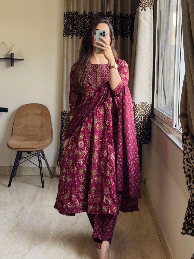 06591 New Anarkali Pure Cotton kurta set