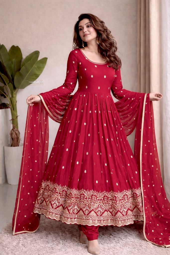 *New Design Trending Cinon Silk*Gwon&Pent&dupatta*