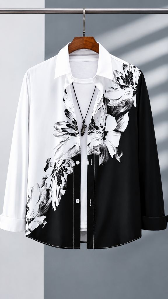 Black & White Floral Contrast Shirt