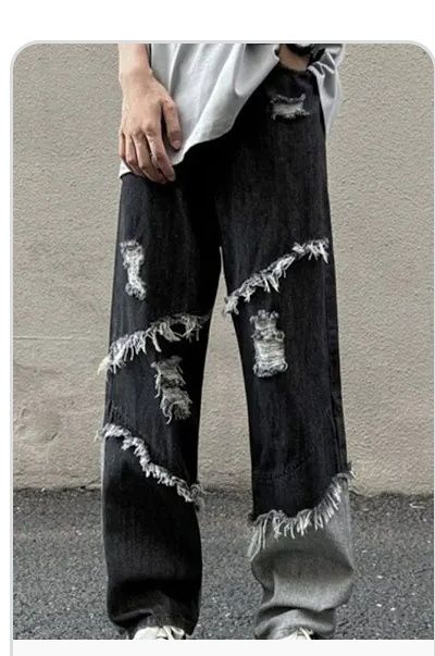 Men’s Black Distressed Baggy Fit Jeans