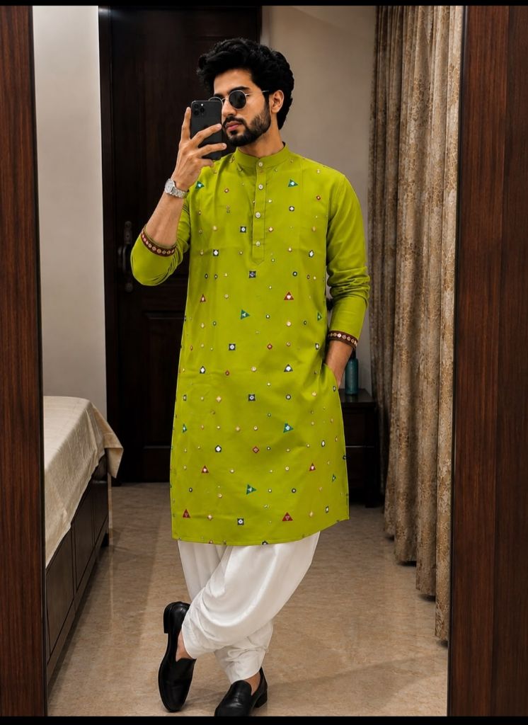 GREEN AND WHITE DHOTI KURTA
