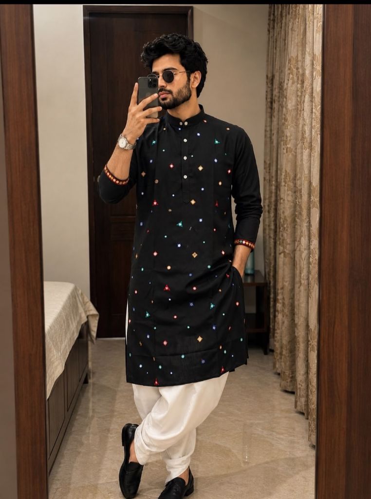 BLACK AND WHITE DHOTI KURTA